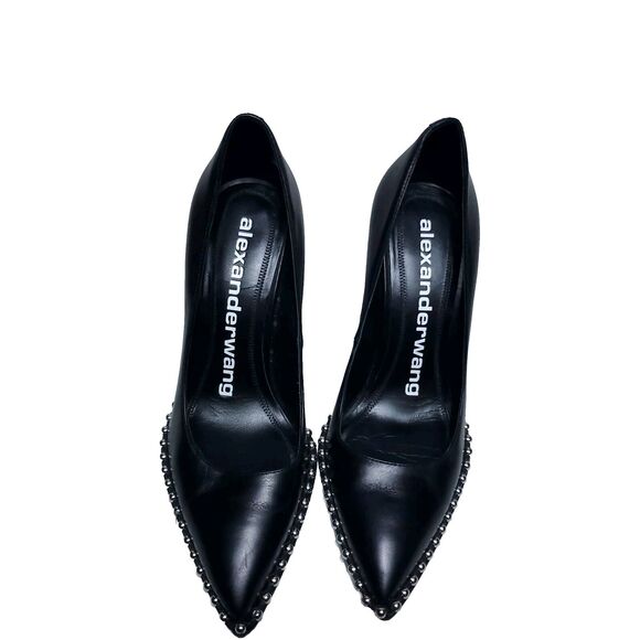 Alexander Wang black Rie Calf silver studded pointed heels Sz 38